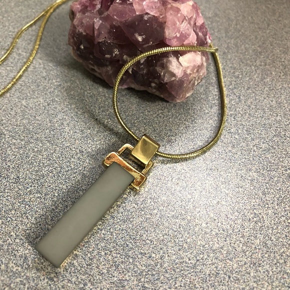 Grey and Gold Rectangle Pendant Necklace - Picture 4 of 5